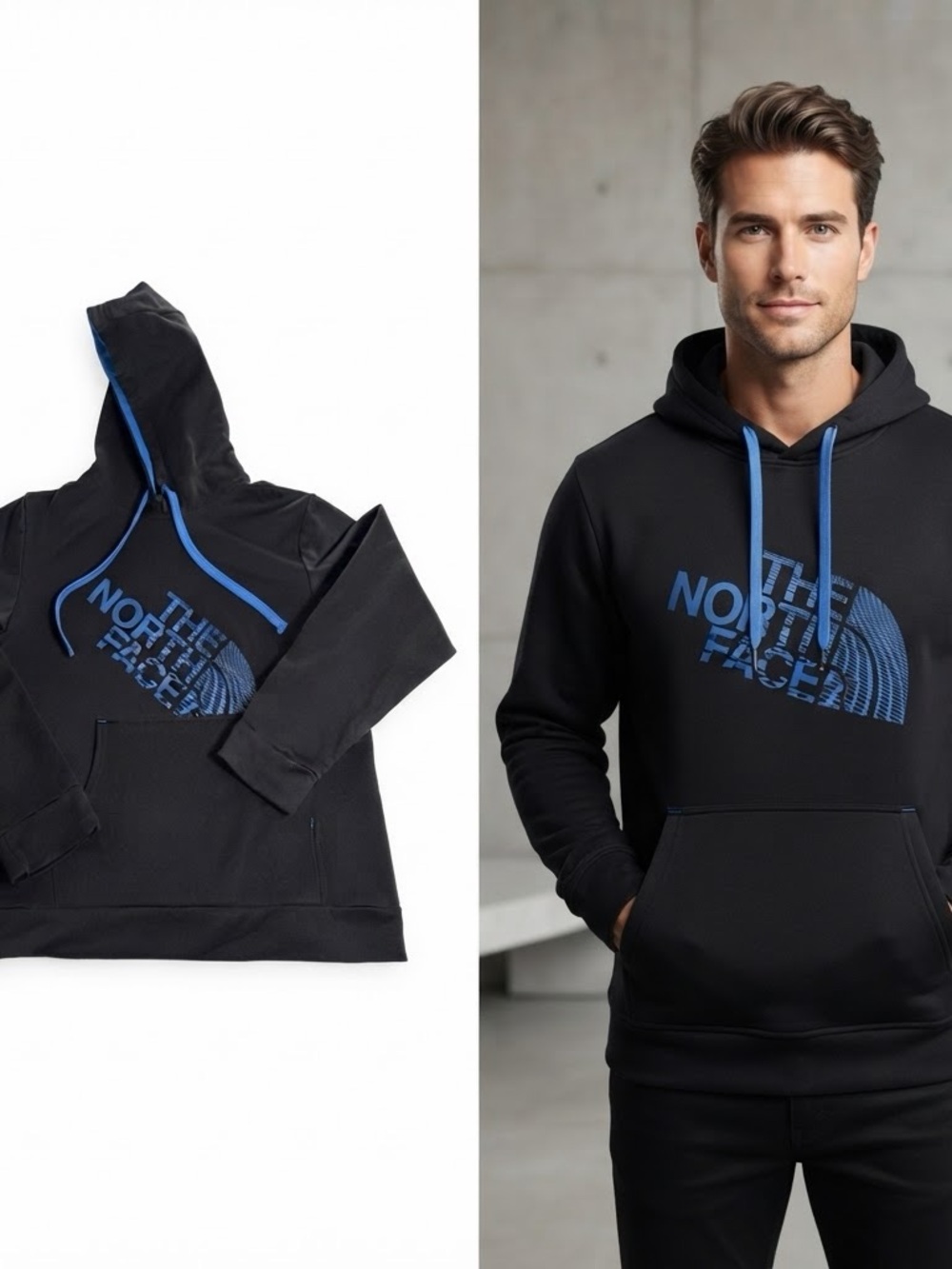 The North Face Men’s Black Hoodie with Blue Logo Large